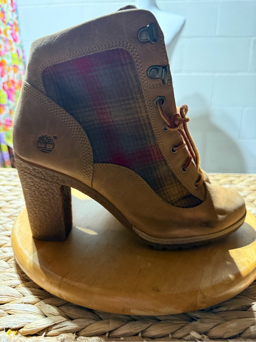 Pendleton Brown Suede Plaid Lace-Up Heeled Ankle Boot